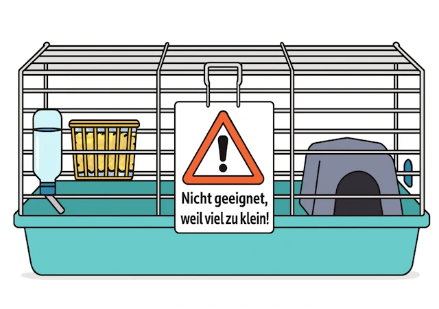KI generiert Zu kleiner Käfig für Meerschweinchen mit einem Schild, auf dem steht: Nicht geeignet
